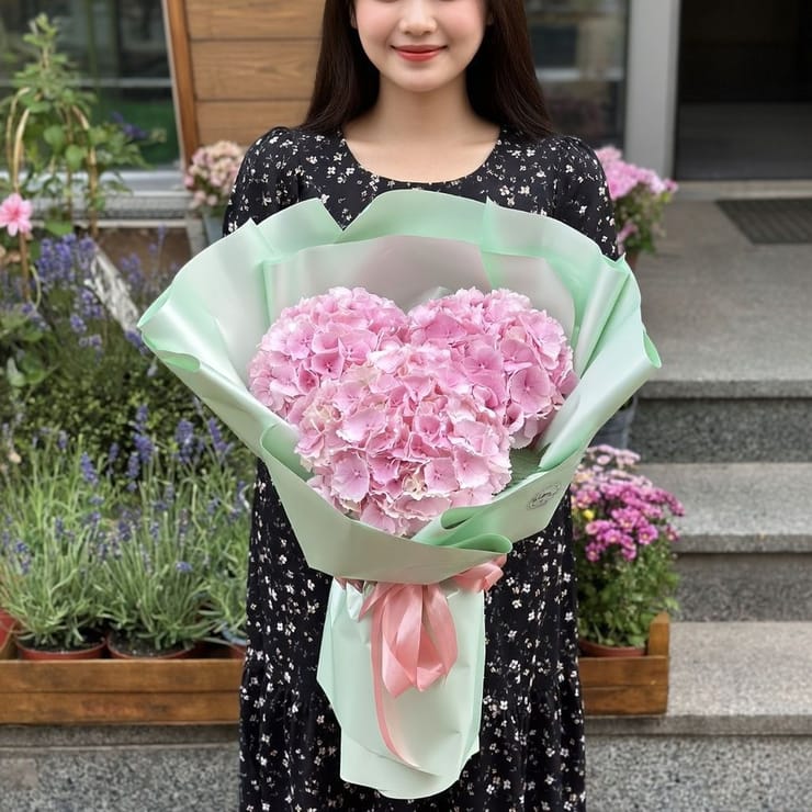 3 pink hydrangeas – flower delivery in Kyiv (Kiev)