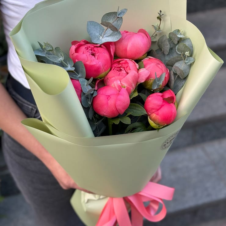 7 коралловых пионов (импорт) – доставка цветов в Киев