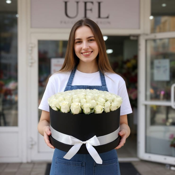 101 белая роза в коробке XXL – доставка цветов в Душанбе