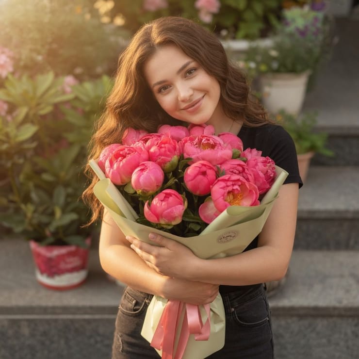 15 коралловых пионов (импорт) – доставка цветов в Киев