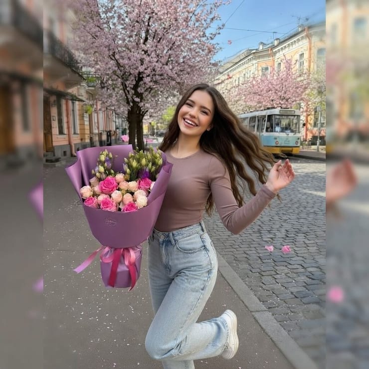 Нежный микс из роз и эустом – доставка цветов в Нью-Йорк