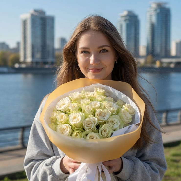 25 белых роз Кения – доставка цветов в Душанбе