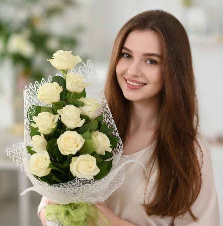 13 білих троянд - біла ніч – доставка квітів у Бровари