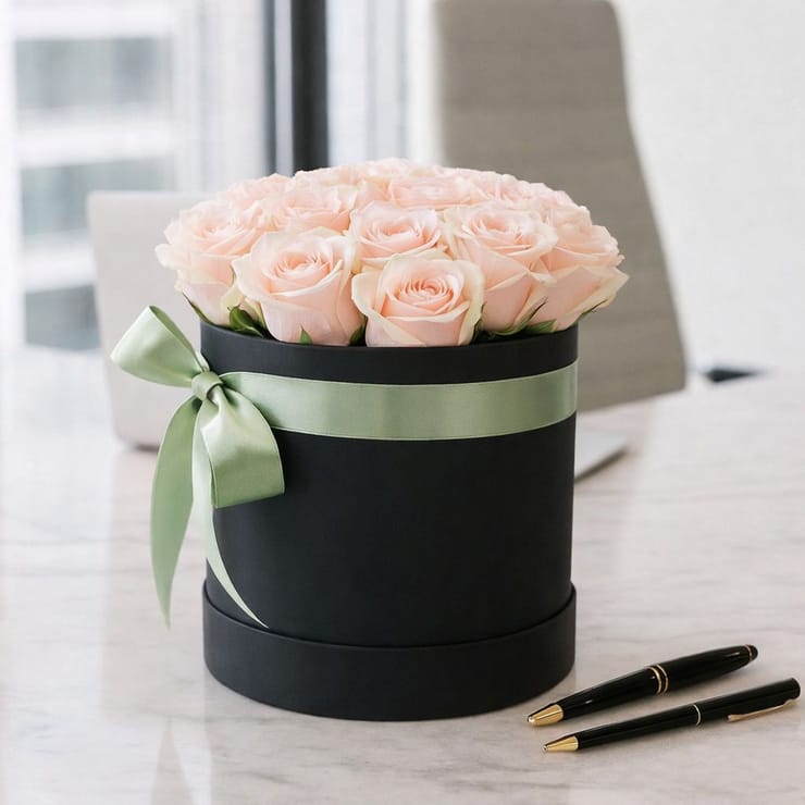 Cream roses in a box – flower delivery in Kyiv (Kiev)
