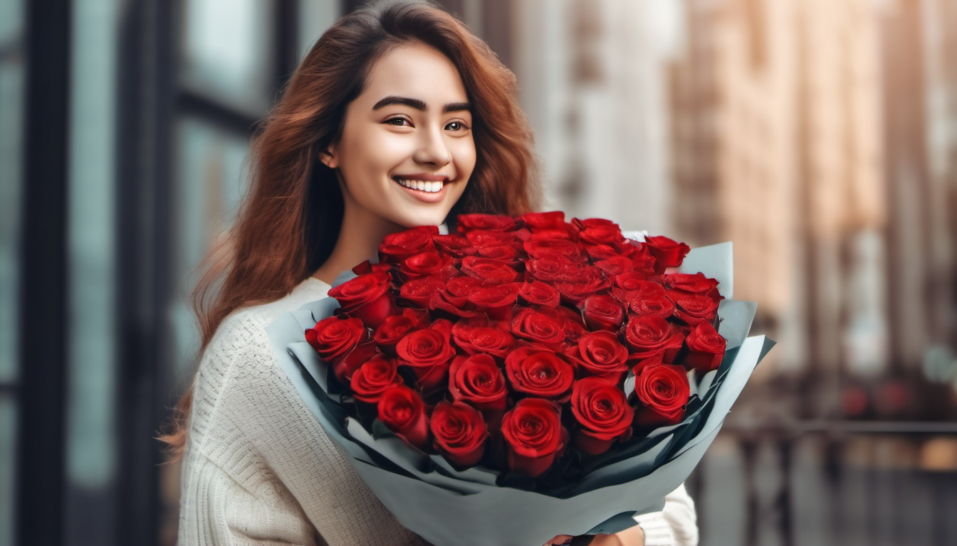 Девушка с букетом 101 роза Бахмач